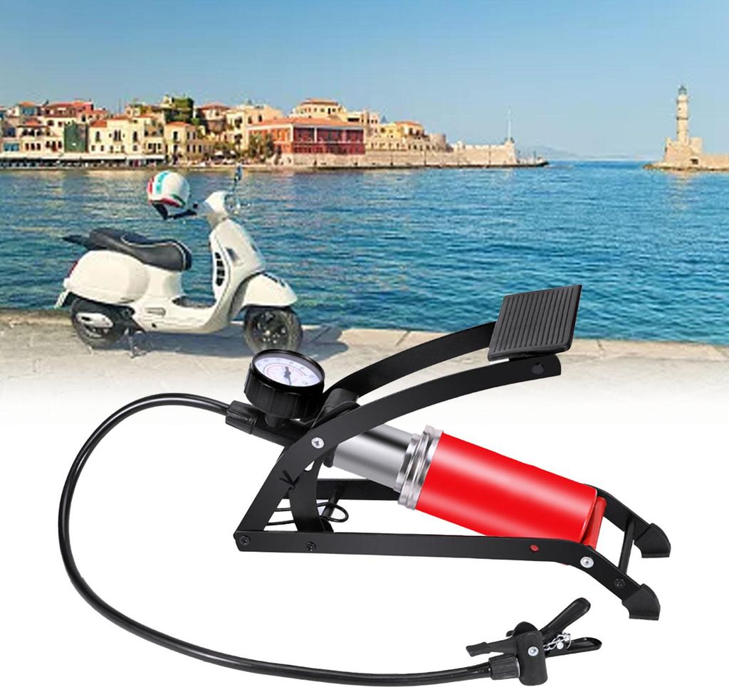 Fahrrad-Boden-Fußpumpe mit Manometer, tragbar, Hochdruck-Luft für Autos, Fahrräder, Sportbälle, Einzylinder