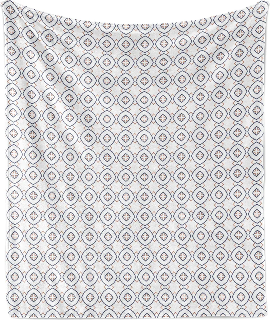 ABAKUHAUS Coperta in morbido pile di flanella, stile tradizionale ispirato a forme geometriche su sfondo semplice, 175 x 230 cm, blu scuro, vermiglio, bianco