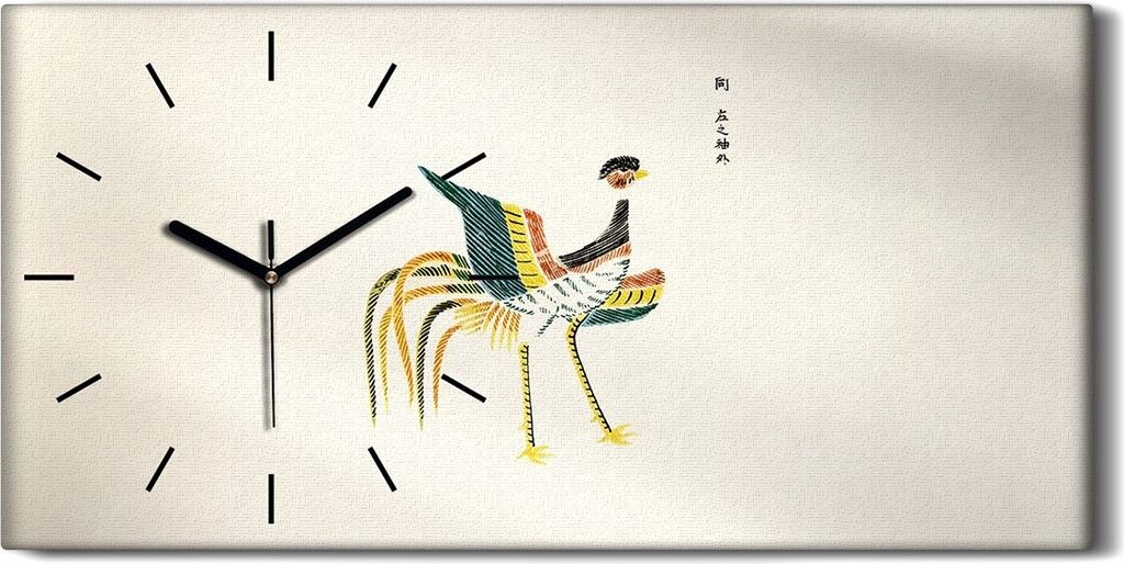 Küchenuhr Bürouhr Leinwand Uhr 60x30 Gemälde Asiatische Kunst Tier Vogel Hahn - schwarze Hände