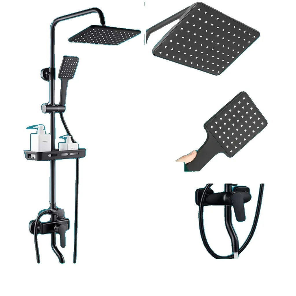 Système de douche complet pluie noir mat pour rénovation salle bain