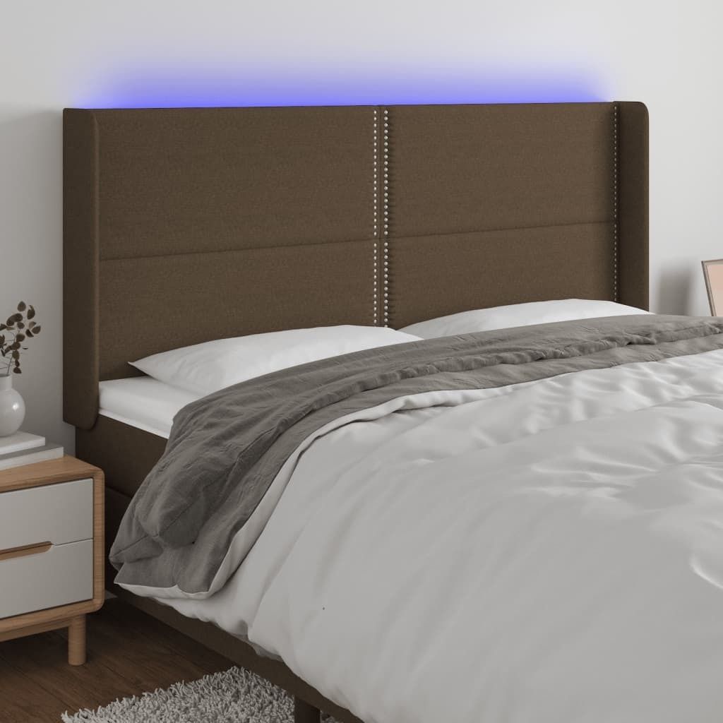 The Living Store LED Kopfteil Dunkelbraun 183x16x118/128 cm Stoff