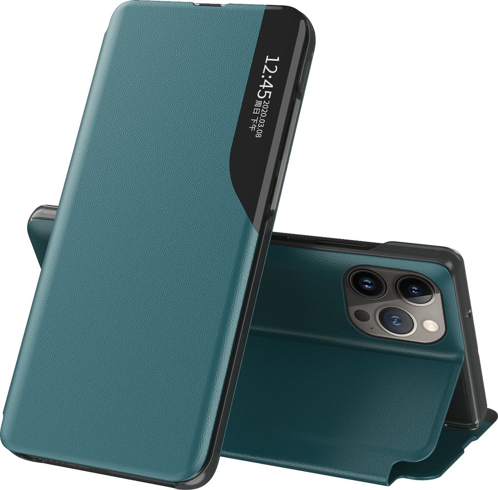 Dünn Flip Stand Cover Kunstleder Schutzhülle für iPhone 15 Pro Max Grün