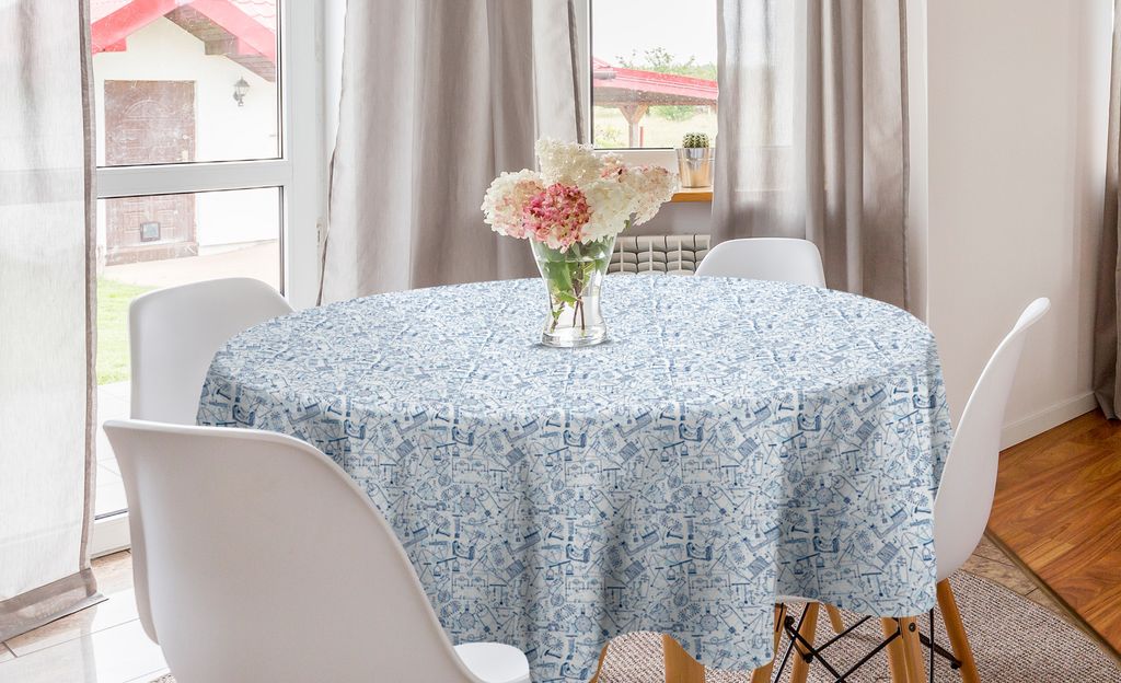 ABAKUHAUS Gekritzel Runde Tischdecke, Physik Thematische Zeichnung, Kreis Tischdecke Abdeckung für Esszimmer Küche Dekoration, 150 cm, Blau Hellblau