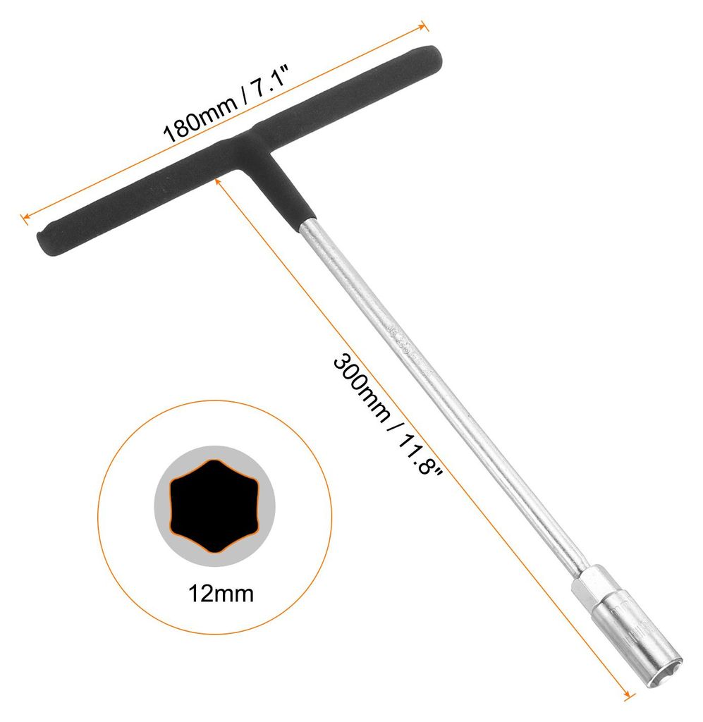 12mm T-Griff Steckschlš¹ssel CR-V Stahl Metrischer 6-Punkt-Sechskant Rutschfestem T-Form-Schlš¹ssel fš¹r Motorrad Fahrrad Auto Reparatur