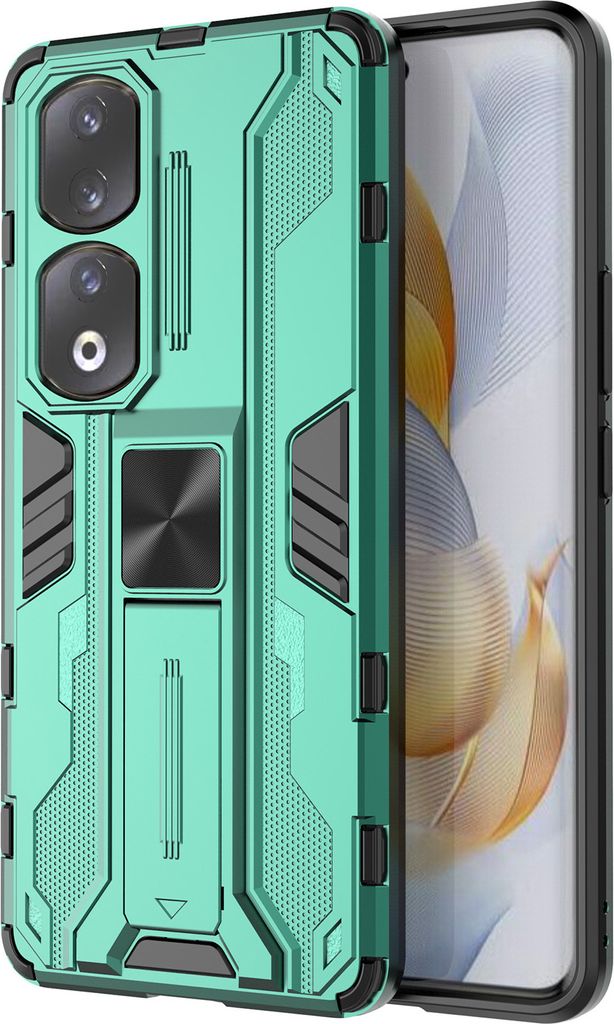 Honor 90 Pro Hülle, Dual Layer PC TPU Bumper Stoßfest Ständer Schutzhülle für Honor 90 Pro Grün
