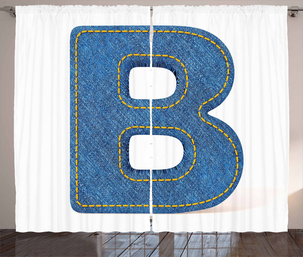 ABAKUHAUS Buchstabe b Rustikaler Gardine, Jeans Retro Fashion, Schlafzimmer Kräuselband Vorhang mit Schlaufen und Haken, 280 x 245 cm, Blau Gelb