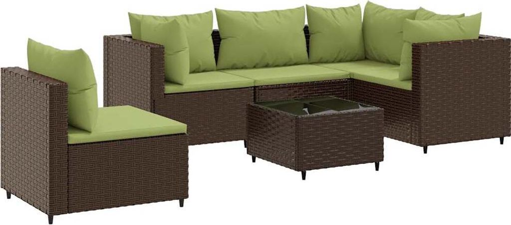 vidaXL 6-tlg. Garten-Lounge-Set mit Kissen Braun Poly Rattan