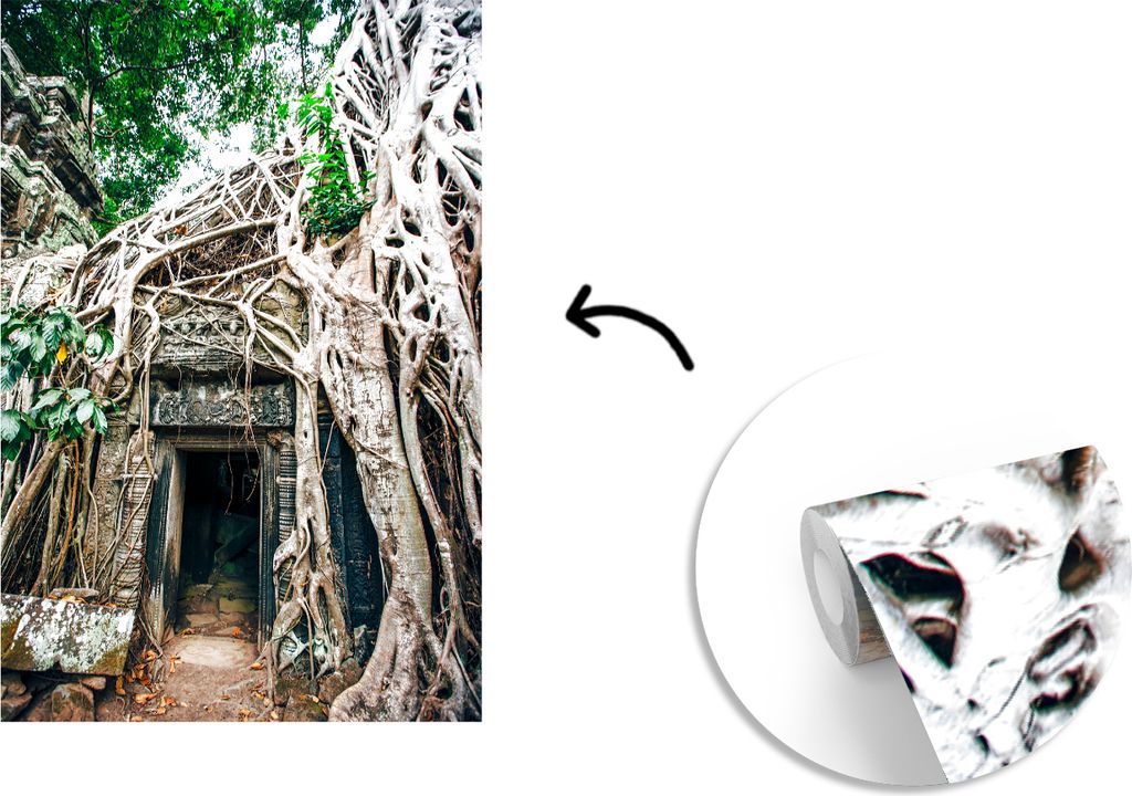 MuchoWow Fototapete für Wohnzimmer oder Schlafzimmer Wandtapete Vinyl Motivtapete Ruinen in Angkor wat - 190x280 cm - Küche