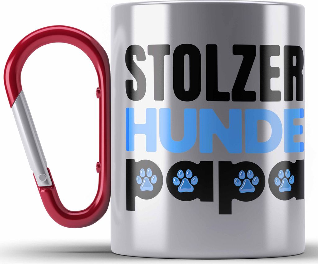 Trendation - Stolzer Hunde Papa Edelstahl Tasse Karabiner Geschenk Hundepapa Geschenkidee für Hunde-Papis Und Herrchen Becher (Rot)