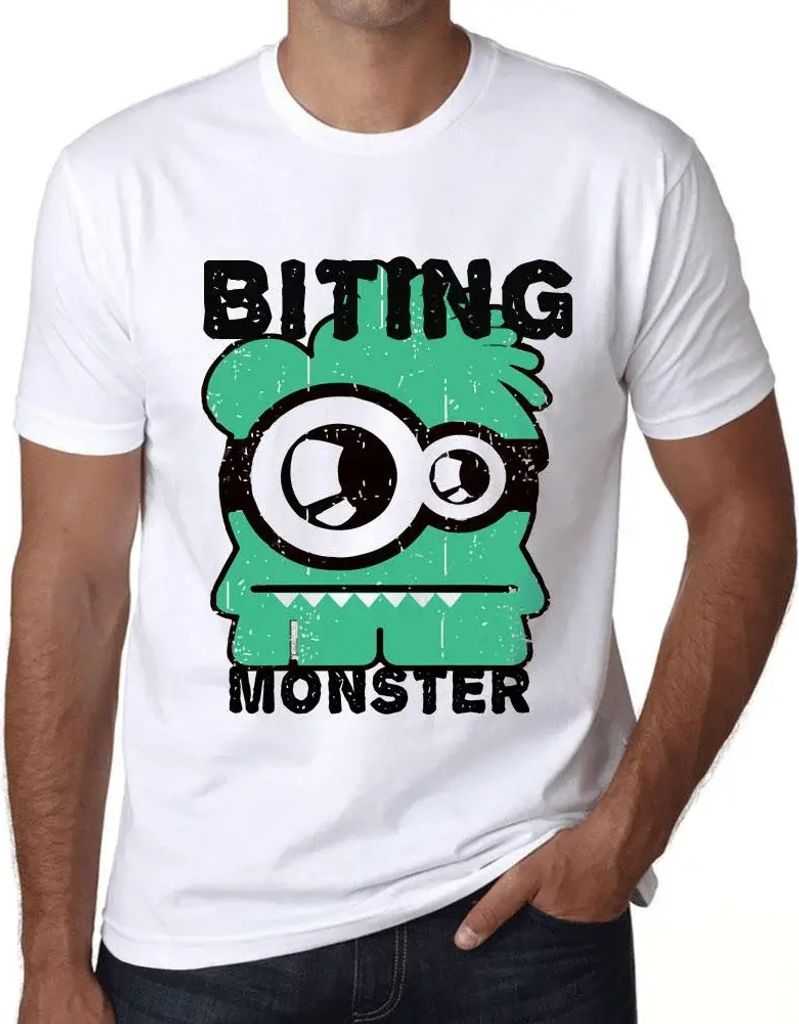 Herren Grafik T-Shirt Beißendes Ungeheuer – Biting Monster – Öko-Verantwortlich Vintage Jahrgang Kurzarm Lustige Druck Geburtstag Geschenk Mann