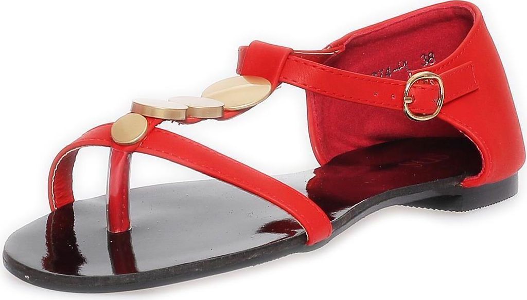 Damen Sandalen mit Metall-Applikationen Zehentrenner ; Rot 37