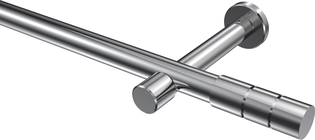 Interdeco Gardinenstange / Vorhangstange Chrom, Typ Prestige Elanto (Rillenzylinder) ohne Ringe, 20 mm Ø 1-läufig, 140 cm