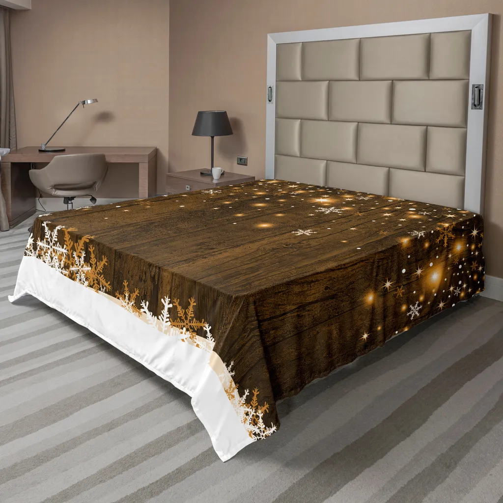 Drap plat de Noël ABAKUHAUS 244 x 205 cm flocons de neige marron blanc