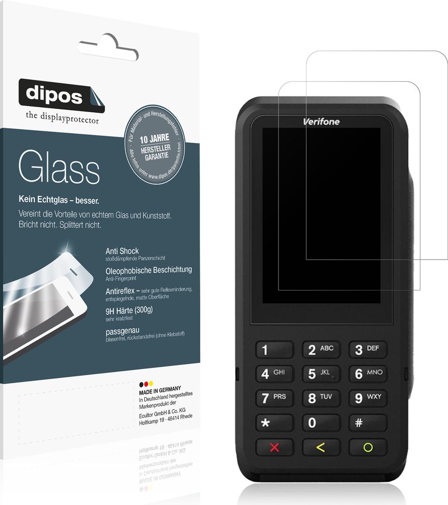 2x Schutzfolie für Verifone P630 matt - Anti-Shock 9H Folie dipos Glass Kunststoffglas