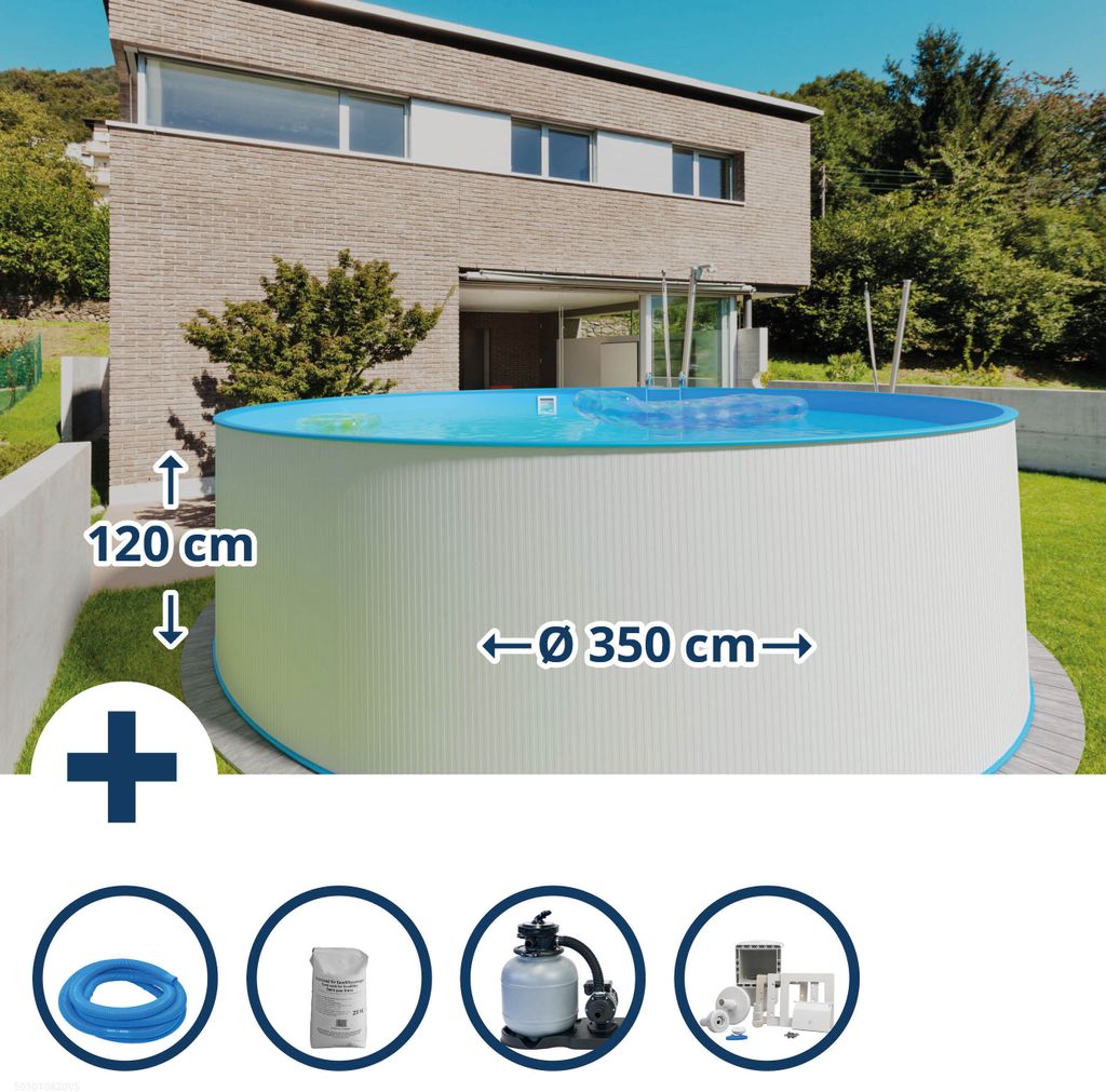 Stahlwandpool Set (6-teilig) hoch rund Malibu 350 x 120 cm, Produktbild 