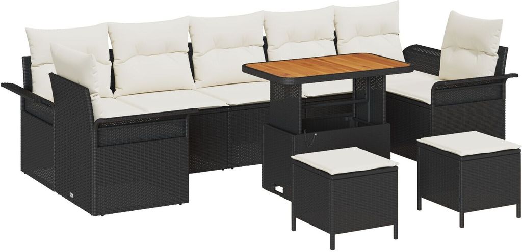 "2025"Cloris 10-teiliges Garten Sofa Set mit Kissen in Schwarz - Poly Rattan, 2-Sitzer Garten Sofa mit Stauraum & Kissen in Schwarz - Poly Rattan, ...