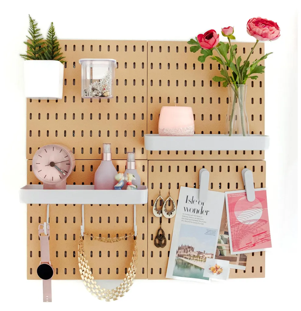 Organisateur mural pegboard 56x56 cm marron/blanc - Lot de 4 panneaux