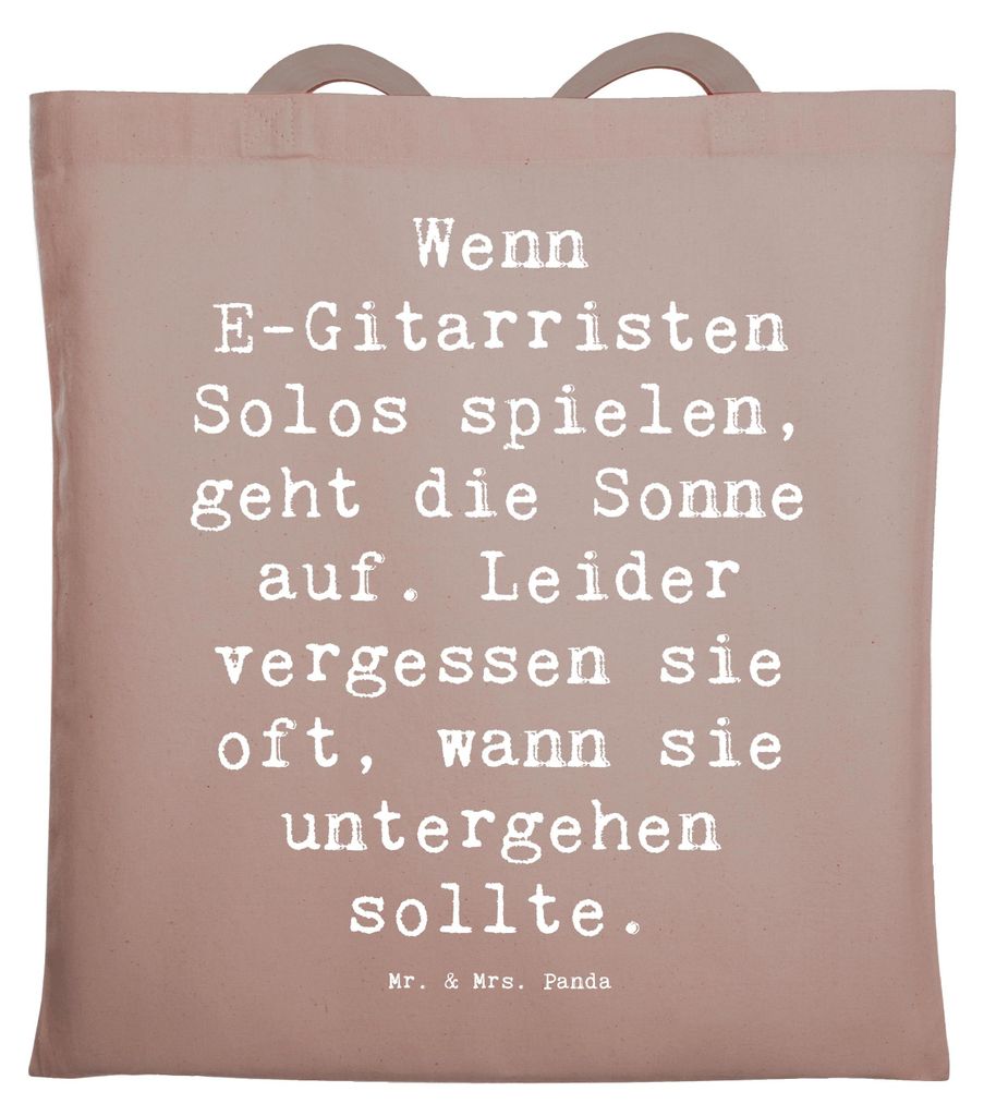 Mr. & Mrs. Panda Schultasche Spruch E-Gitarre Solos - Braun Pastell - Geschenk, Tote Bag, Instrument lernen, Shopping Tasche, Jazz, Musik, Uni, Roc...