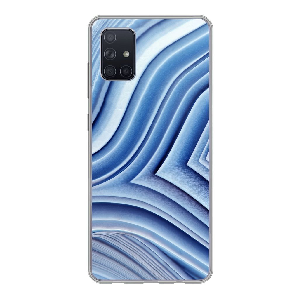 MuchoWow Handyhülle Schutzhülle Hülle für Samsung Galaxy A71 Natursteine - Muster - Blau Silikon Softcase Handy Hülle - Kartenbesitzer