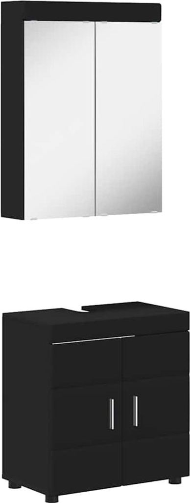 vidaXL Badezimmermöbel-Set mit Regal TULUM Schwarz Holzwerkstoff