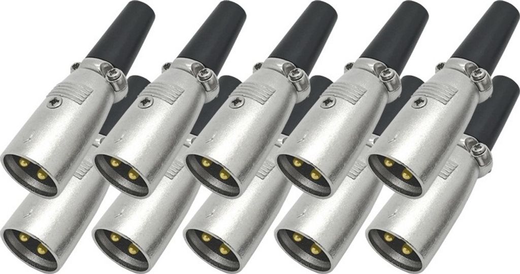 10x ARLI XLR Stecker 3-polig – vergoldet male mit Zugentlastung für Mikrofon Kabel Musik Studio