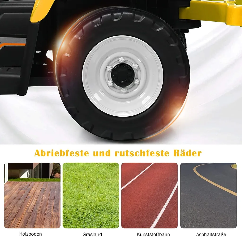 Tracteur électrique 12V jaune avec 3 vitesses et télécommande parentale - 5