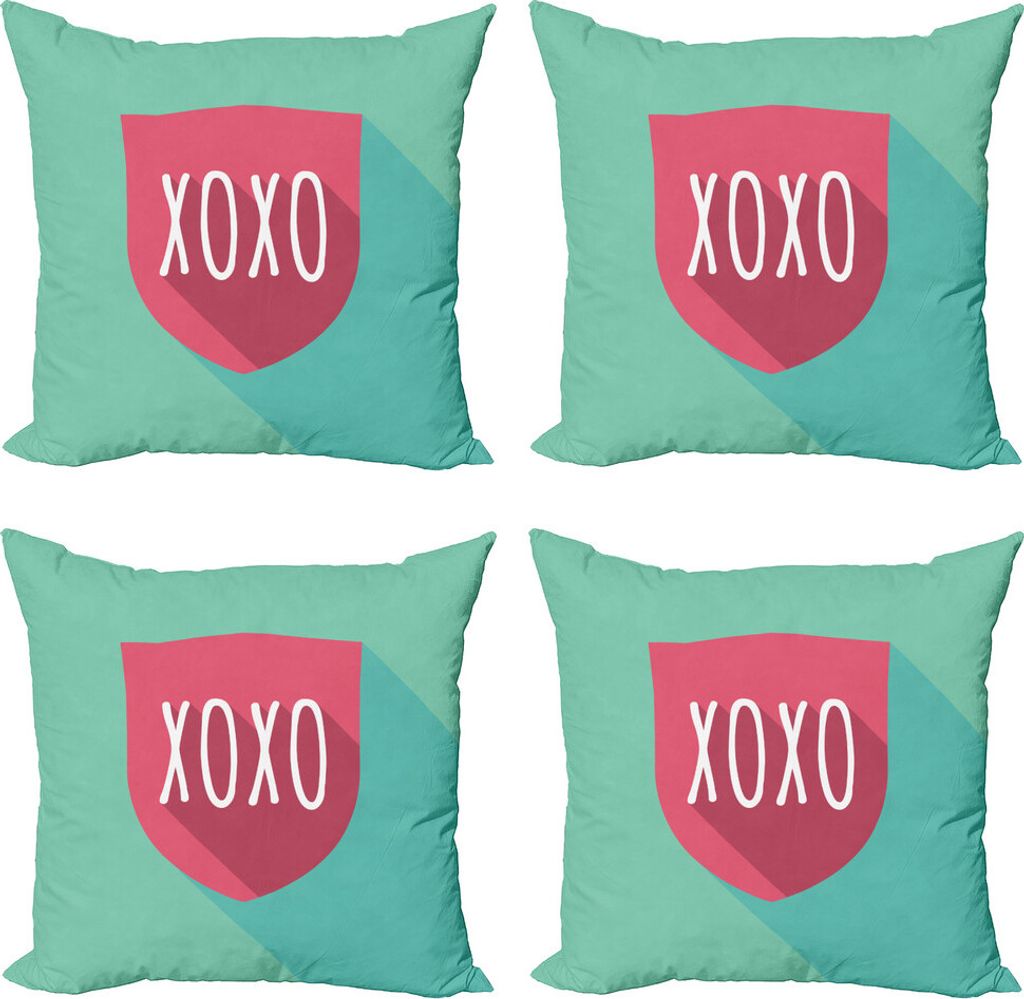 ABAKUHAUS XOXO Kissenbezug Set (4 Stück), Guard Kuss Abkürzung, Moderner Doppelseitiger Digitaldruck, 50 cm x 50 cm, Pale Seafoam Pale Rubin