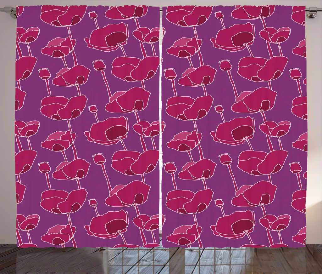 Rideau Rustique Coquelicot Magenta en Tissu Durable 280 x 225 cm Salon