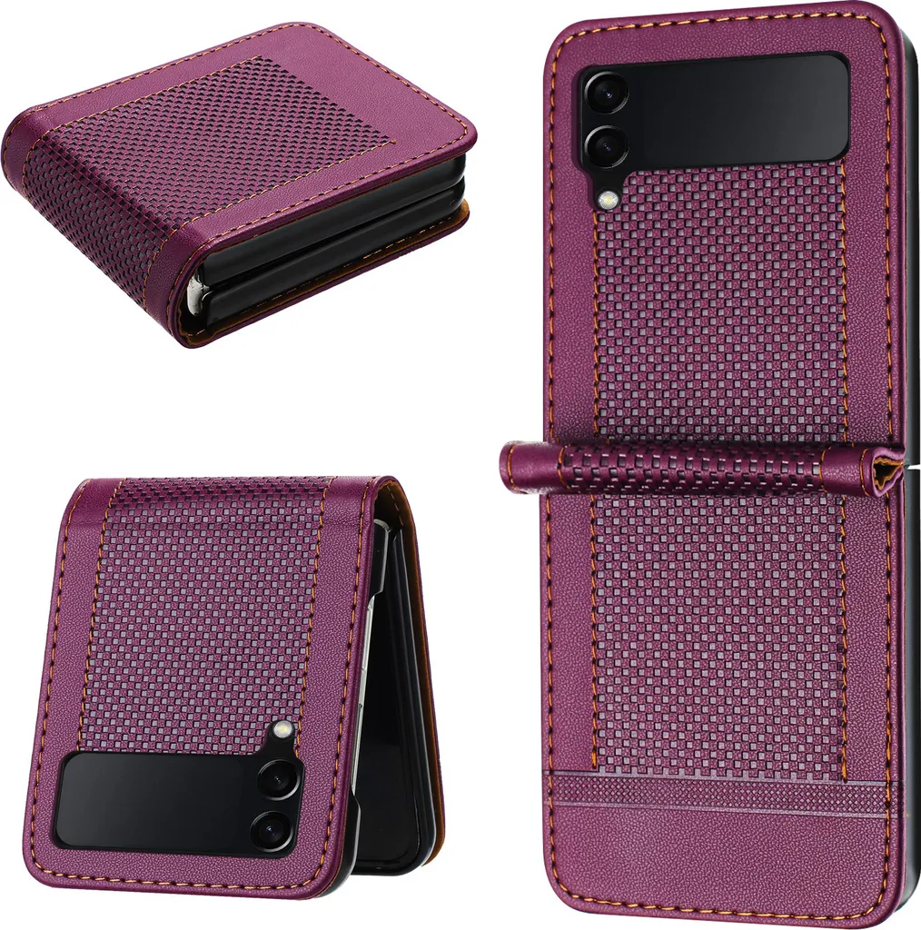 Cover Pelle Viola Samsung Z Flip 3 5G con Stand | Elegante e Chic