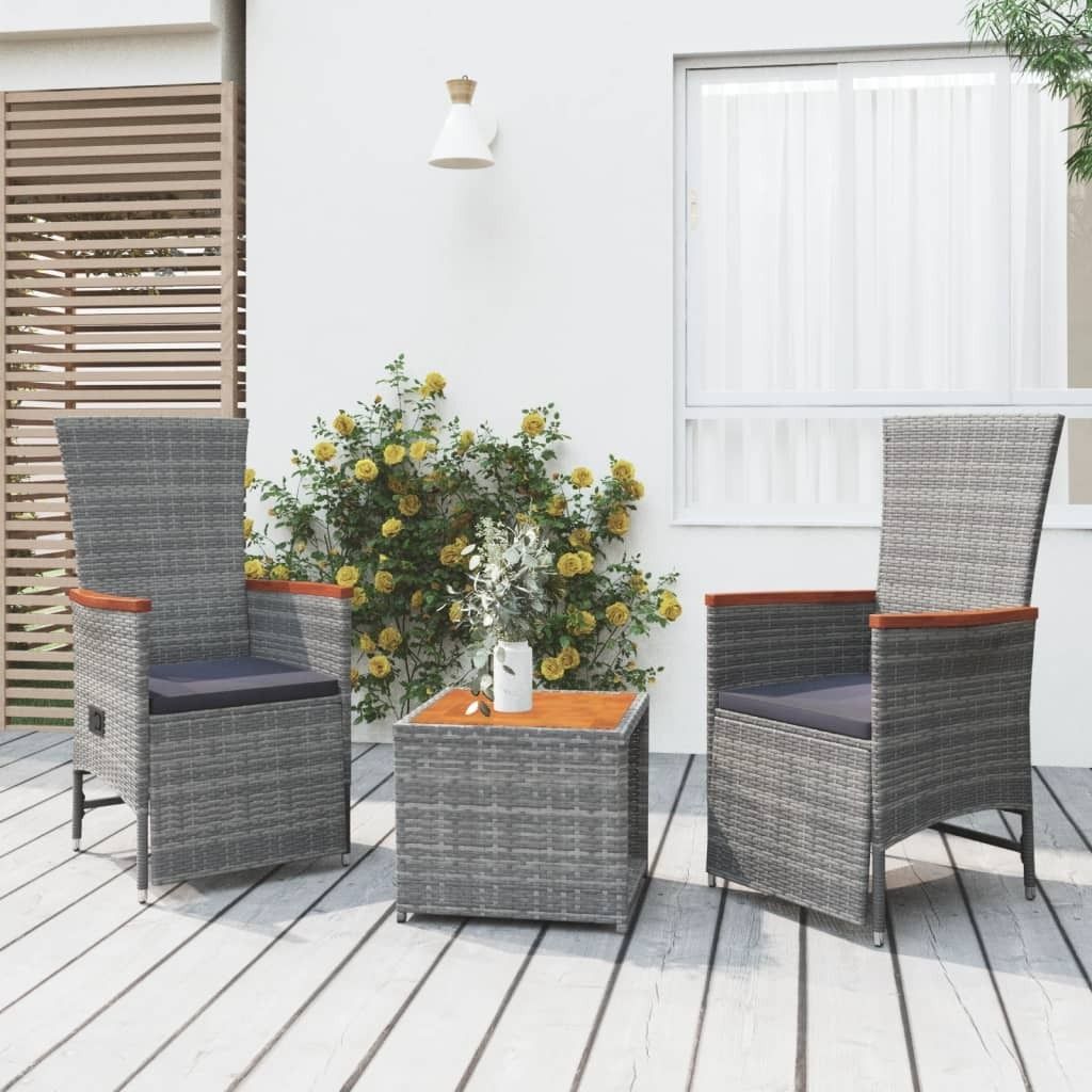 Maison Exclusive - 3-tlg. Garten-Lounge-Set Grau Poly Rattan & Massivholz Akazie