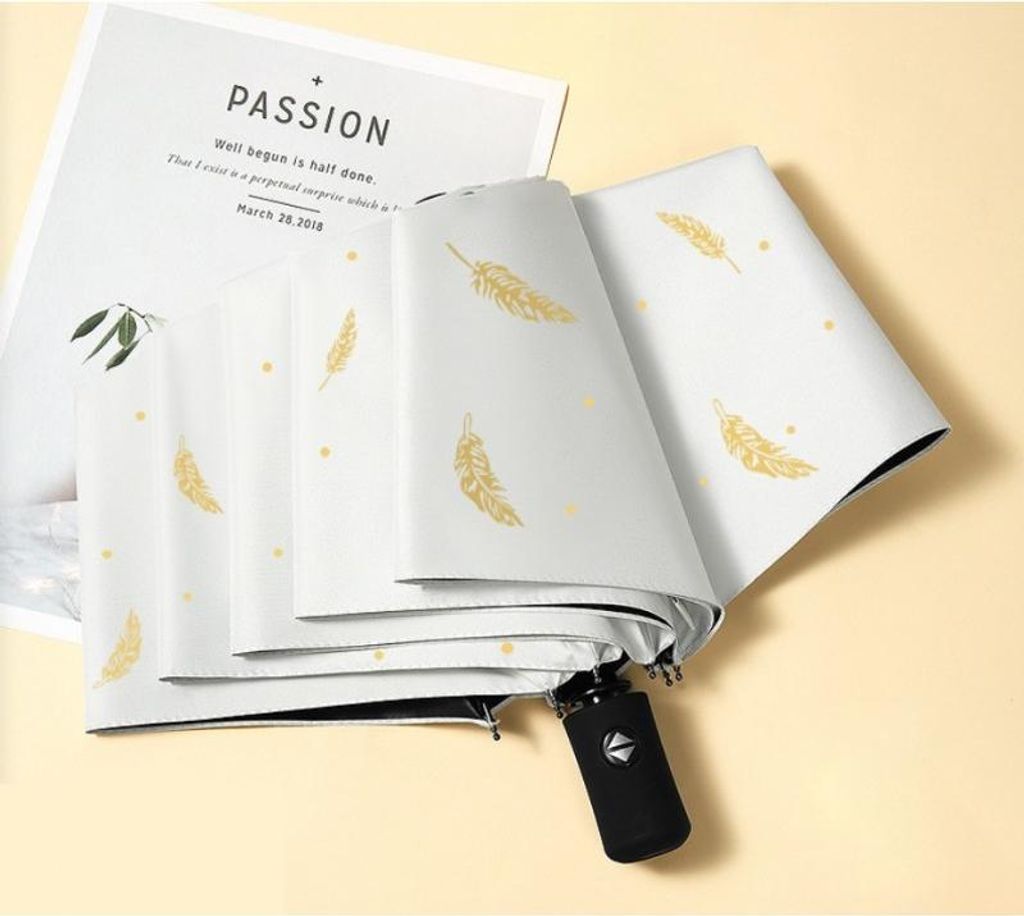 Eleganter AUTOMAT Sonnenschirm, Golden Leaves, Vinyl Stoff, 98 cm