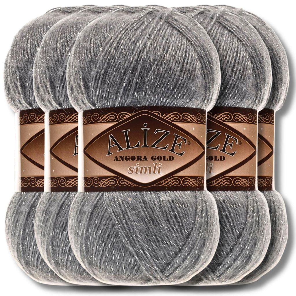 Alize 5x 100g Angora Gold Simli Wolle mit Glitzer, Uni, Produktbild 