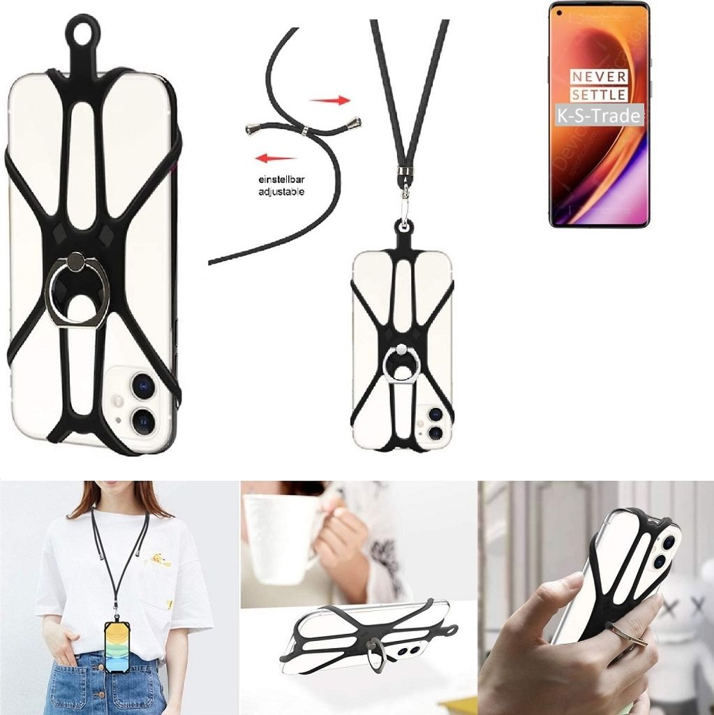 K-S-Trade 3in1 Handykette Handyband Handykordel Halsband Smartphone-Ring Handy-Ring kompatibel mit OnePlus 8 Pro Fingerhalterung Handyring
