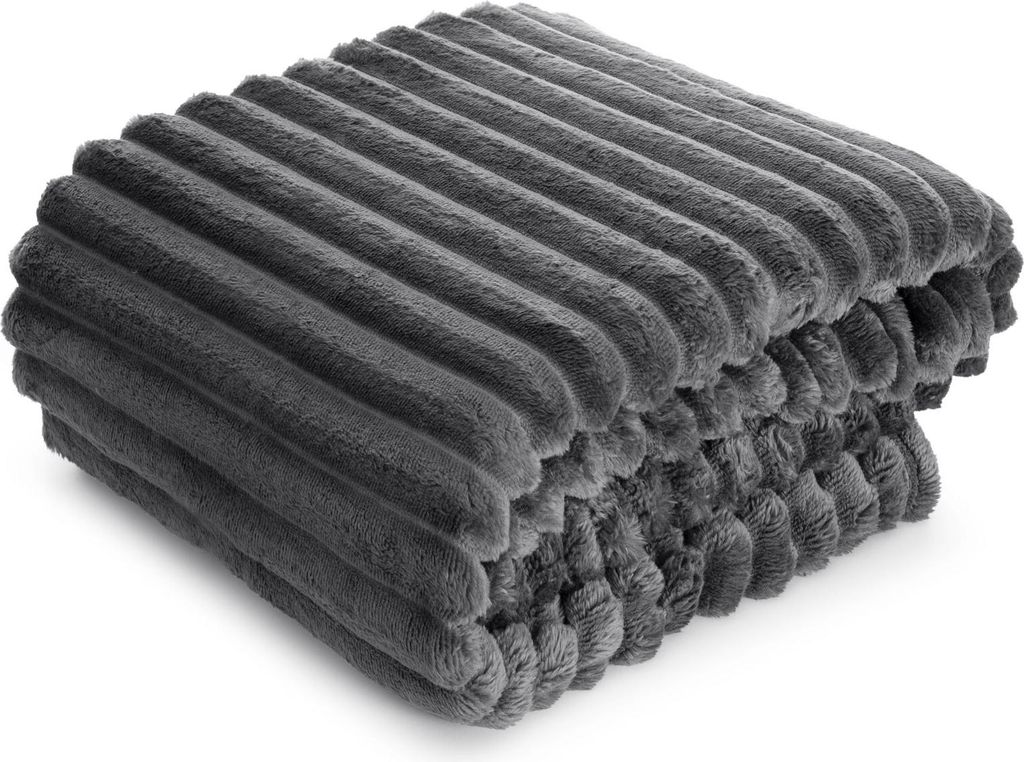 EUROFIRANY | Kuscheldecke SOFT - 70x160 cm - Grau - Eleganter 3D-Effekt - Weich und Warm