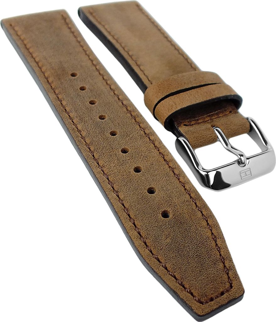 Tommy Hilfiger - Uhrenarmband 22mm mit Naht braun Leder - Produktbild 