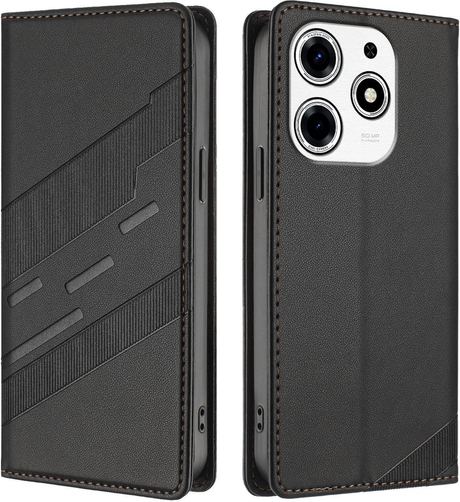 Hülle für Tecno Spark 10 Pro Magic, Kunstleder Brieftaschen Handyhülle mit Kartenfach und Standfunktion Schwarz