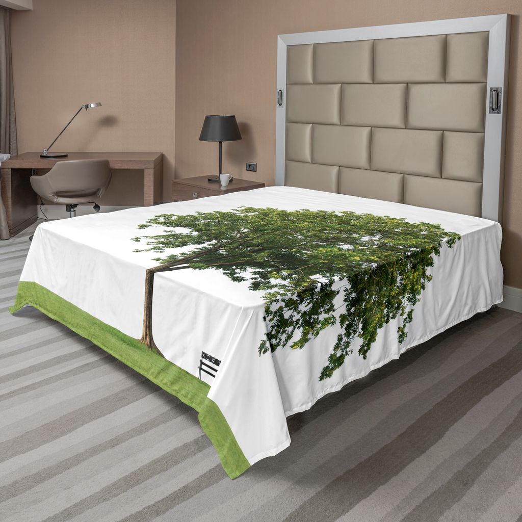 ABAKUHAUS Baum Bettlaken, Bank unter majestätischem Baum sieht wie Einsamkeits-Symbol im Lebensraum-Umwelt-Design aus, weiches bequemes oberes Bet...