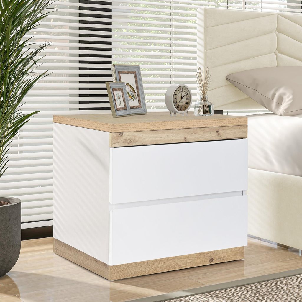 okwish Comodino, comodino con 2 cassetti, comodino, spazio Immagine del prodotto 