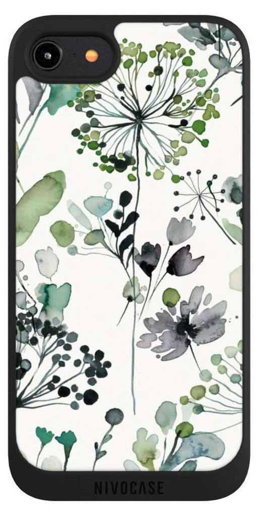 NIVOCASE Handyhülle für Apple iPhone 7 Hülle NIVOpure Case Schwarz Blumen Wasserfarbe Eukalyptus