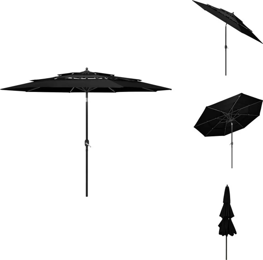 Offerta Ombrellone 3m vidaXL 3 Strati Nero | Alluminio Anti-Vento
