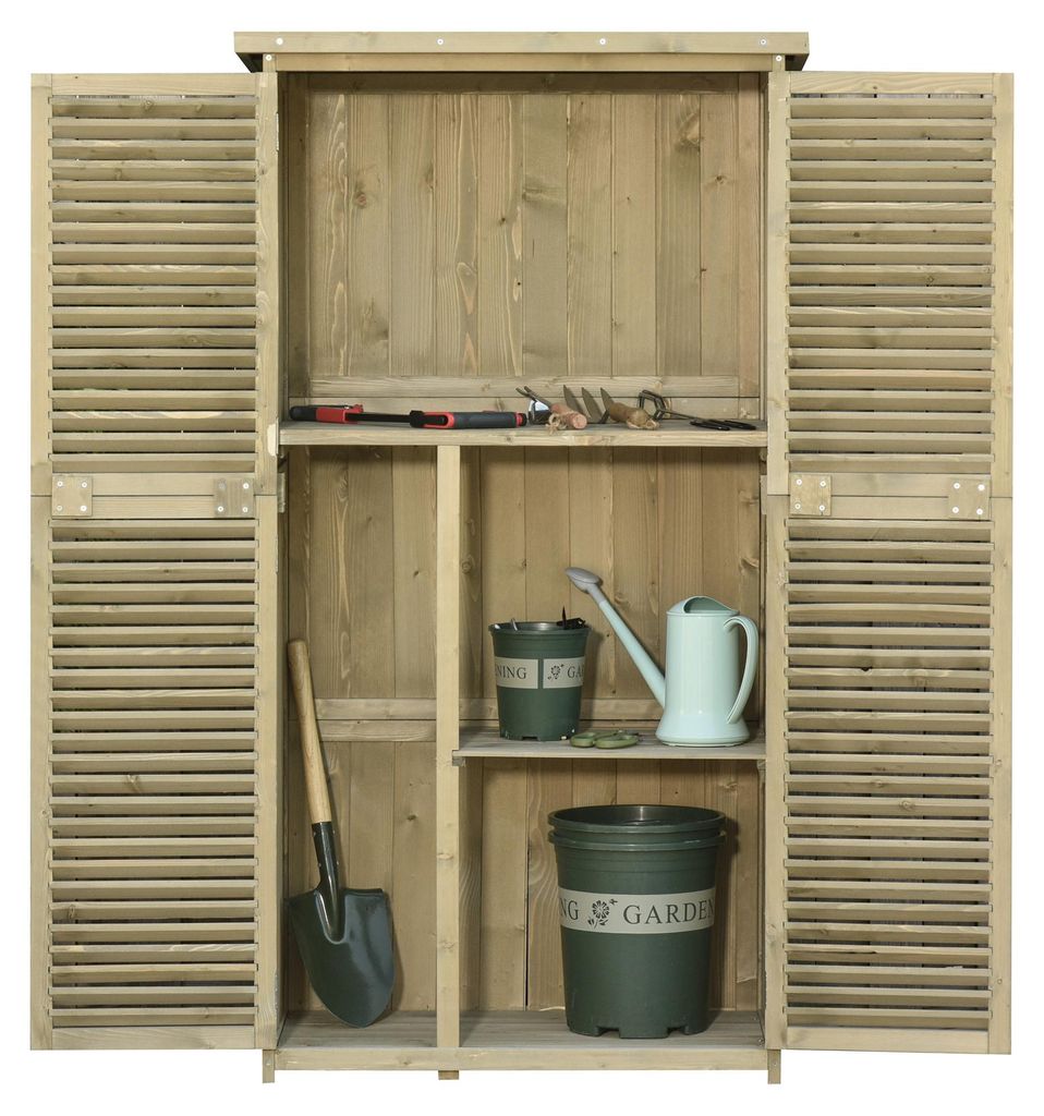 Outsunny tuinkast, houten tuinhuisje, 4 compartimenten met Productafbeelding 