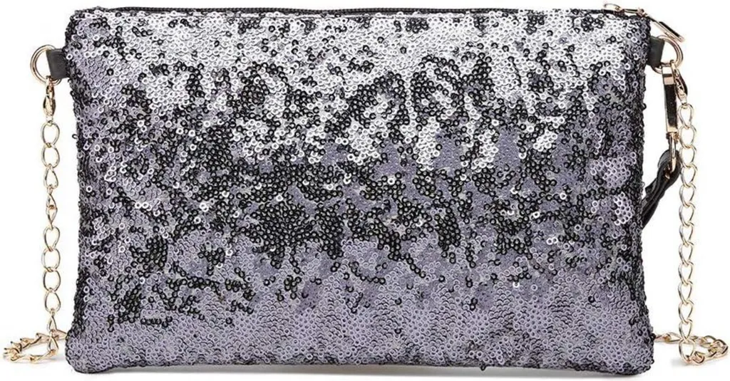 Miss Lulu Mini Pochette Paillettes Sac à Bandoulière Bleu Scintillant