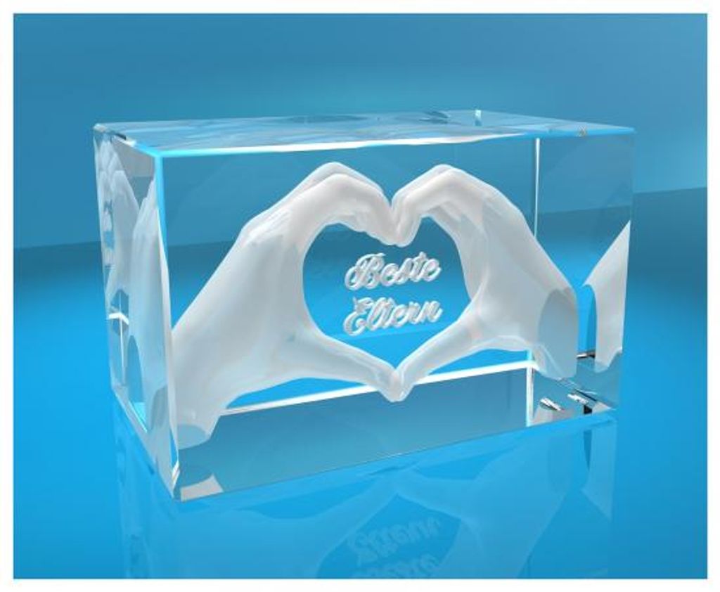 VIP-LASER 3D Glas Kristall mit verziertem Herz "I love You!" Gravur 