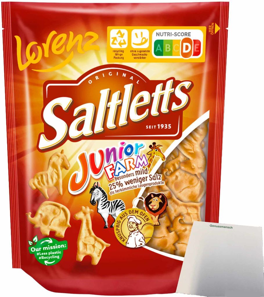 Lorenz Saltletts Junior Farm knusprige Laugengebäck-Figuren fein gesalzen (150g Packung) + usy Block