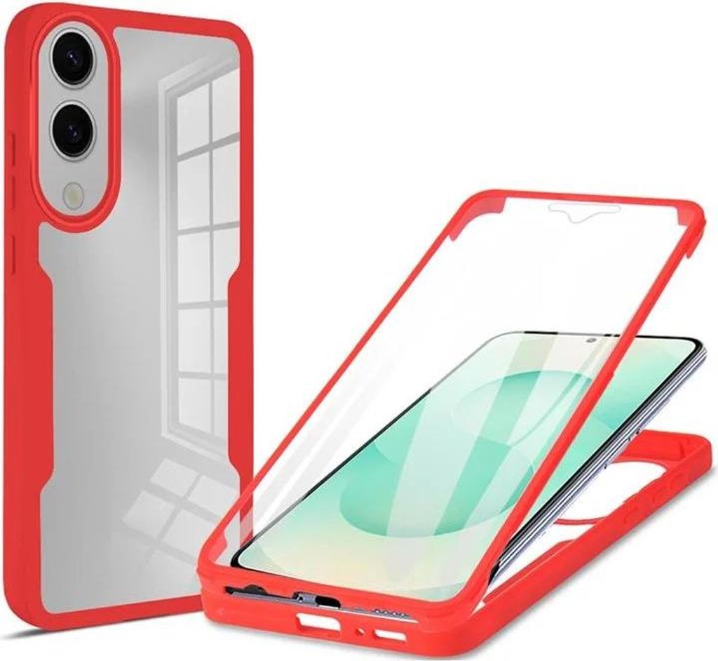 Hülle für Samsung Galaxy S25 Edge - Phonesta Slim Protect 360 Case mit Displayschutzfolie - Rot