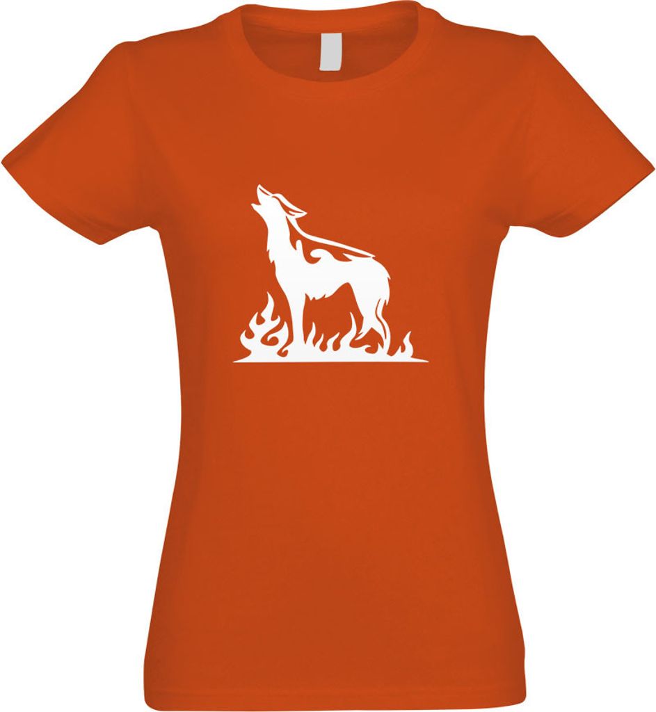 Kiwistar - T-Shirt tailliert - Damen - orange - Flammenwolf - mit Motiv Bedruckt - Funshirt Design - Sport - Freizeit - Damen - S