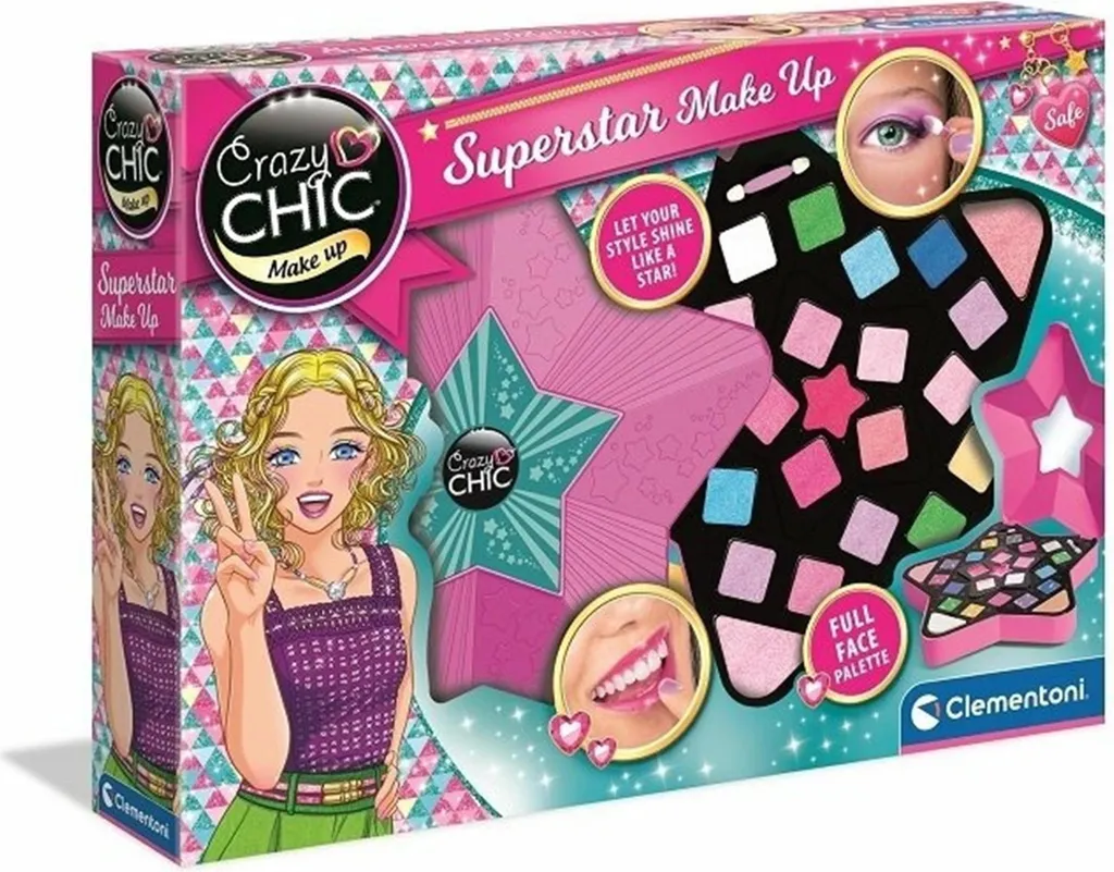 Maquillage Enfant Sécurisé et Lavable - Crazy Chic Super Star Clementoni