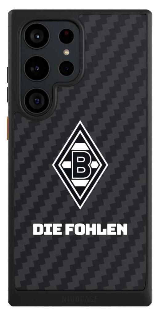 NIVOCASE Hülle für Samsung Galaxy S23 Ultra Handyhülle NIVOcore Case Schwarz Borussia Mönchengladbach Carbon Gladbach
