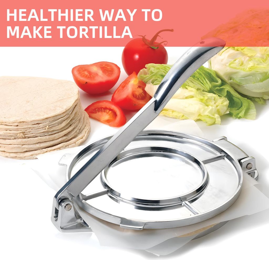 Tortilla Presse 8 Zoll Heavy Duty Mehl Tortilla Presse Aluminium-Legierung Pre-Seasoned Roti Maker mit Griff für Mais / Teig / Pizza / Kuchen / Me...