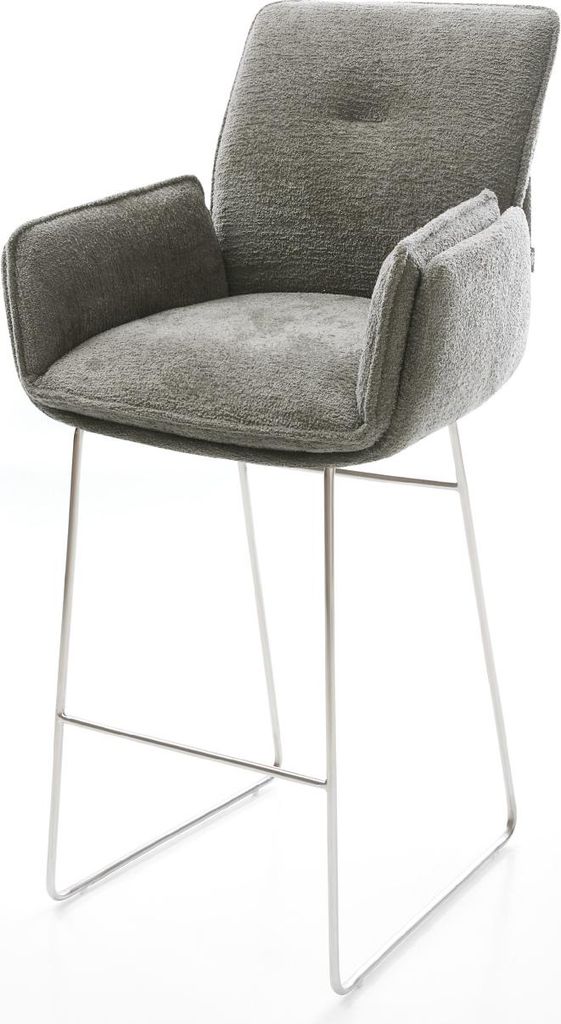 DELIFE Barstuhl Nela-Flex Bouclé Soft Schlamm Kufengestell Edelstahl Silberfarben
